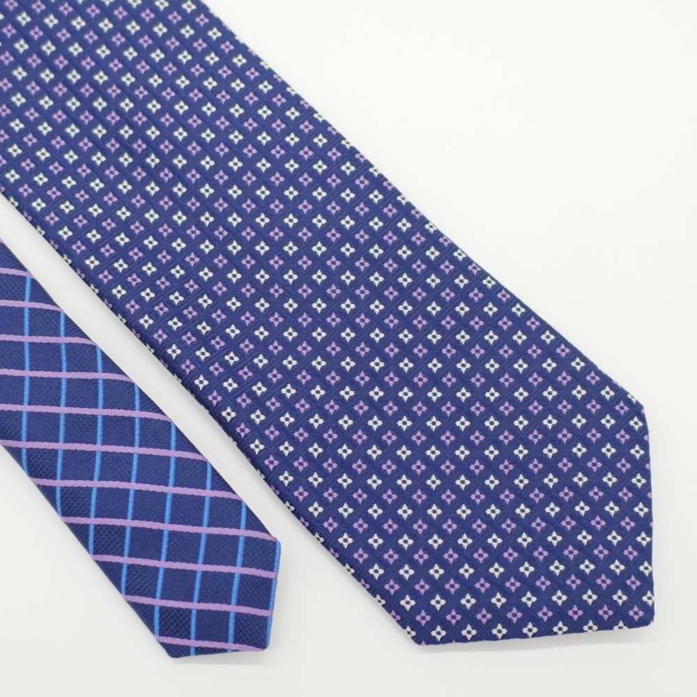 Calabrum London Blue‎ Purple White Two-Tone Woven Geomteric Skinny Silk Tie